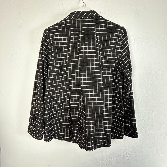 Chico's Womens Black & White Grid Button-Up No Iron Cotton Shirt Size 2 (12/14) - Picture 2 of 7